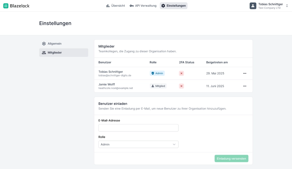 Mitgliederverwaltung einer Organisation in Blazelock